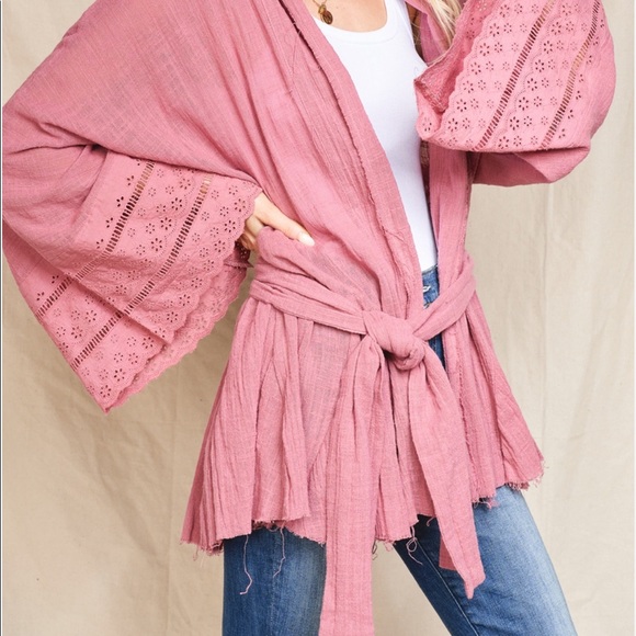 Raw Hem 100% Cotton Blend Kimono - Picture 5 of 5